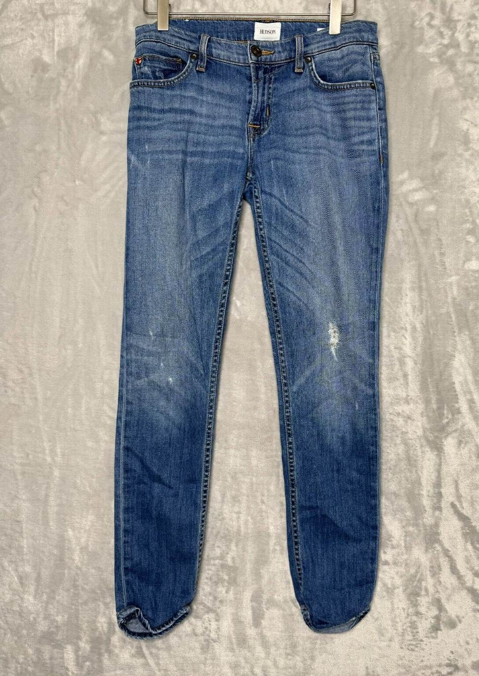Hudson Tally Crop Skinny Jean Womens 26 Medium Blue Distressed Denim Low Rise